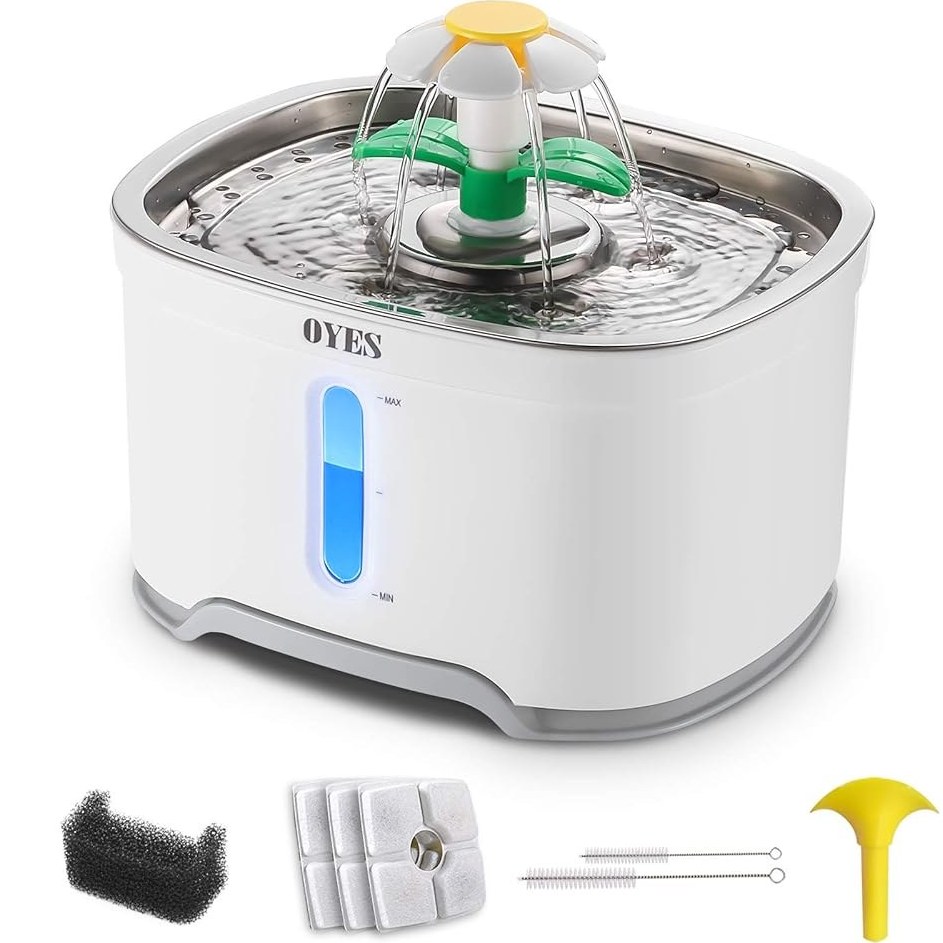 ظرف آبخوری اتوماتیک گربه با کاسه استیل و فیلتر تصفیه طرح غنچه