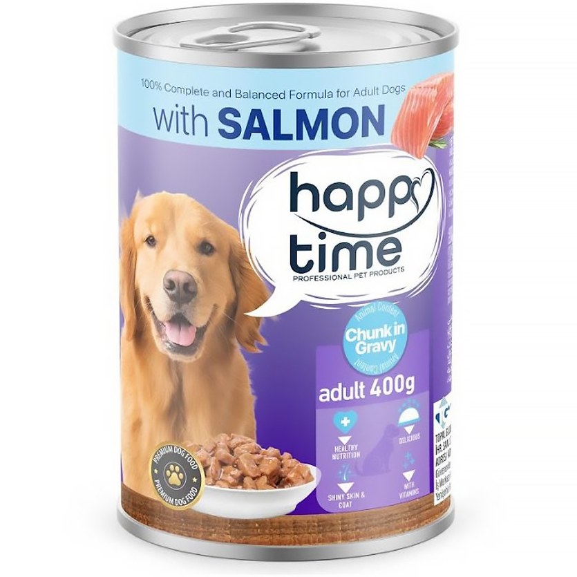 کنسرو سگ بالغ هپی تایم طعم سالمون چانکی 400 گرم