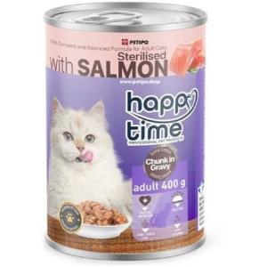 کنسرو گربه بالغ عقیم شده با طعم سالمون هپی تایم 400 گرم 