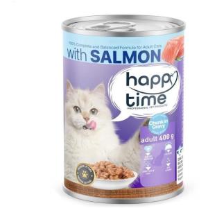غذای کنسرو گربه بالغ با طعم ماهی سالمون هپی تایم 400 گرمی