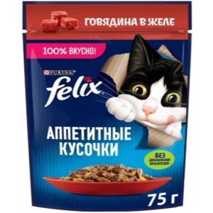پوچ گربه فلیکس طعم بیف در ژله 85 گرم Felix