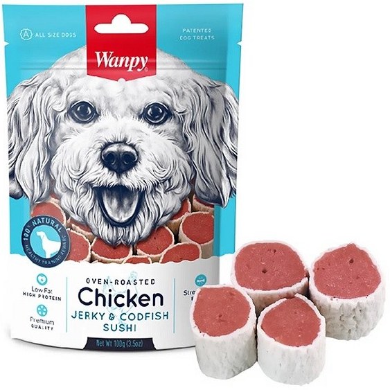 تشویقی سگ ونپی مدل سوشی مرغ و ماهی  Wanpy Chicken Jerky & Codfish Sushi