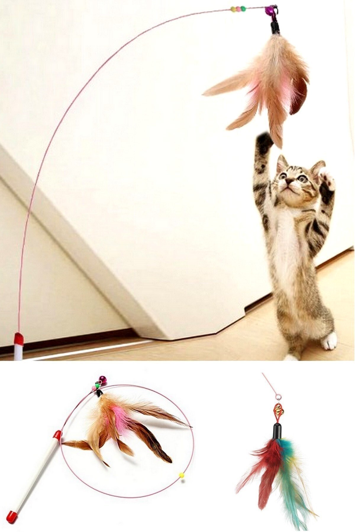 اسباب بازی دسته دار سیمی با پر و زنگوله