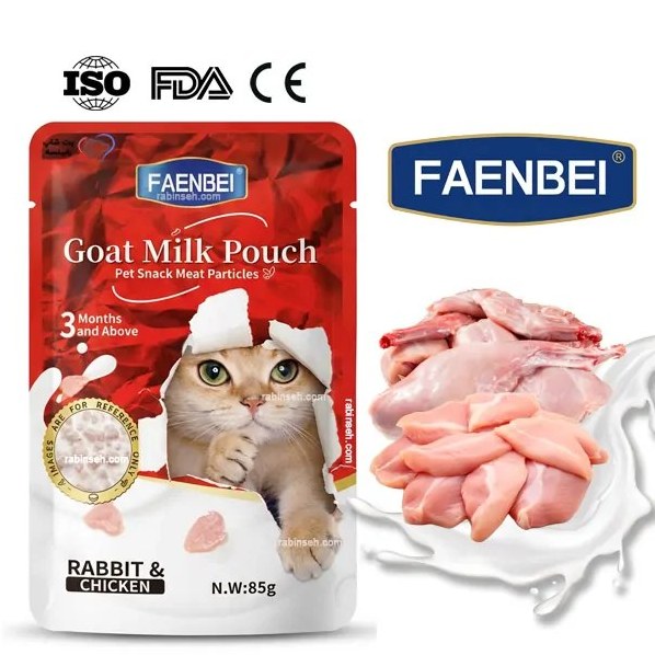 پوچ فنبی گربه مدل چانکی طعم خرگوش و مرغ در شیر بز 85 گرم