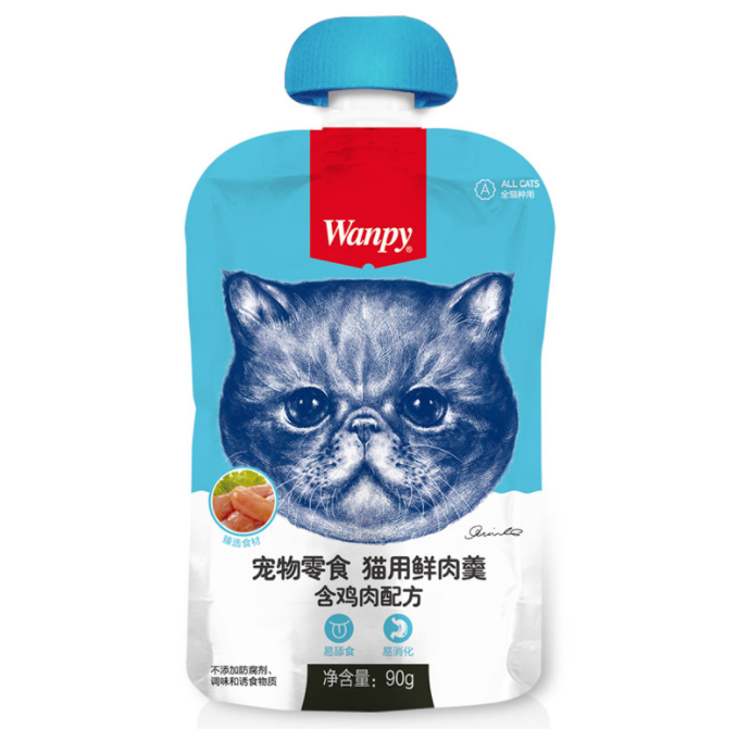 پودینگ گربه ونپی مرغ 90 گرم ابی Wanpy