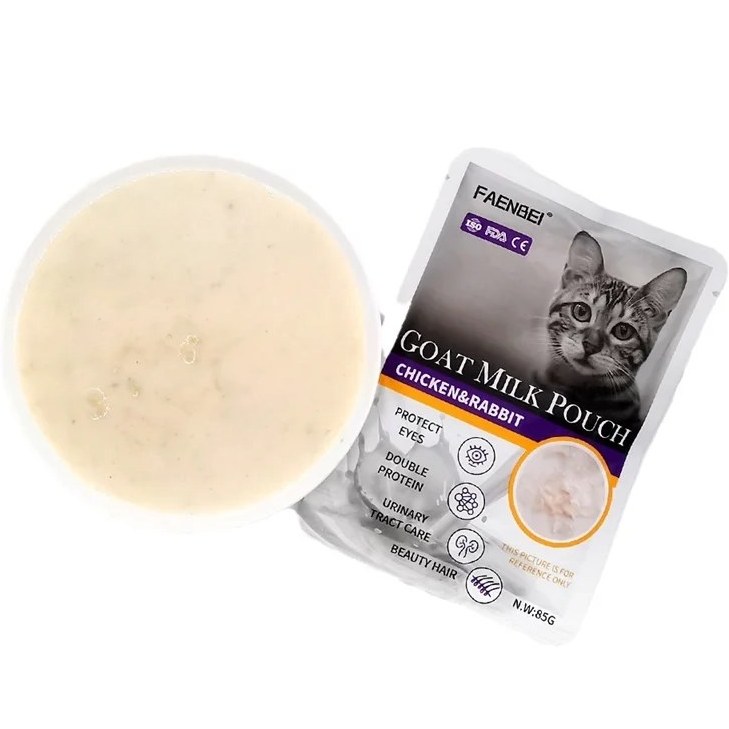 پوچ گربه فنبی شیر بز طعم مرغ و خرگوش 85 گرم